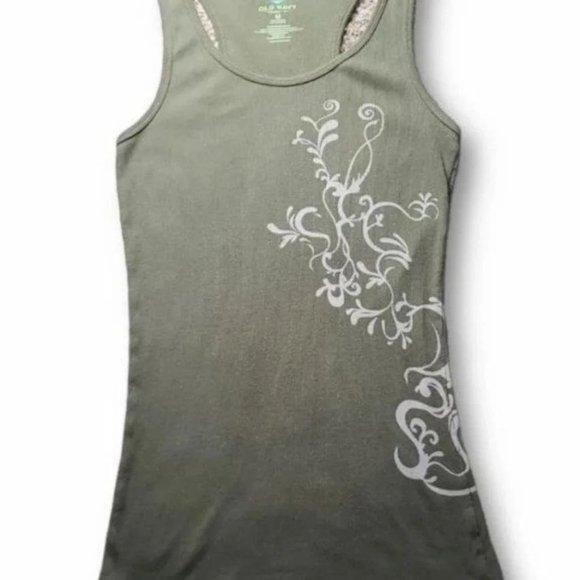 Old Navy Olive Green Tan Embellished Racerback Tanktop